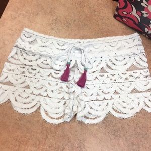 PilyQ scalloped lace swim coverup shorts